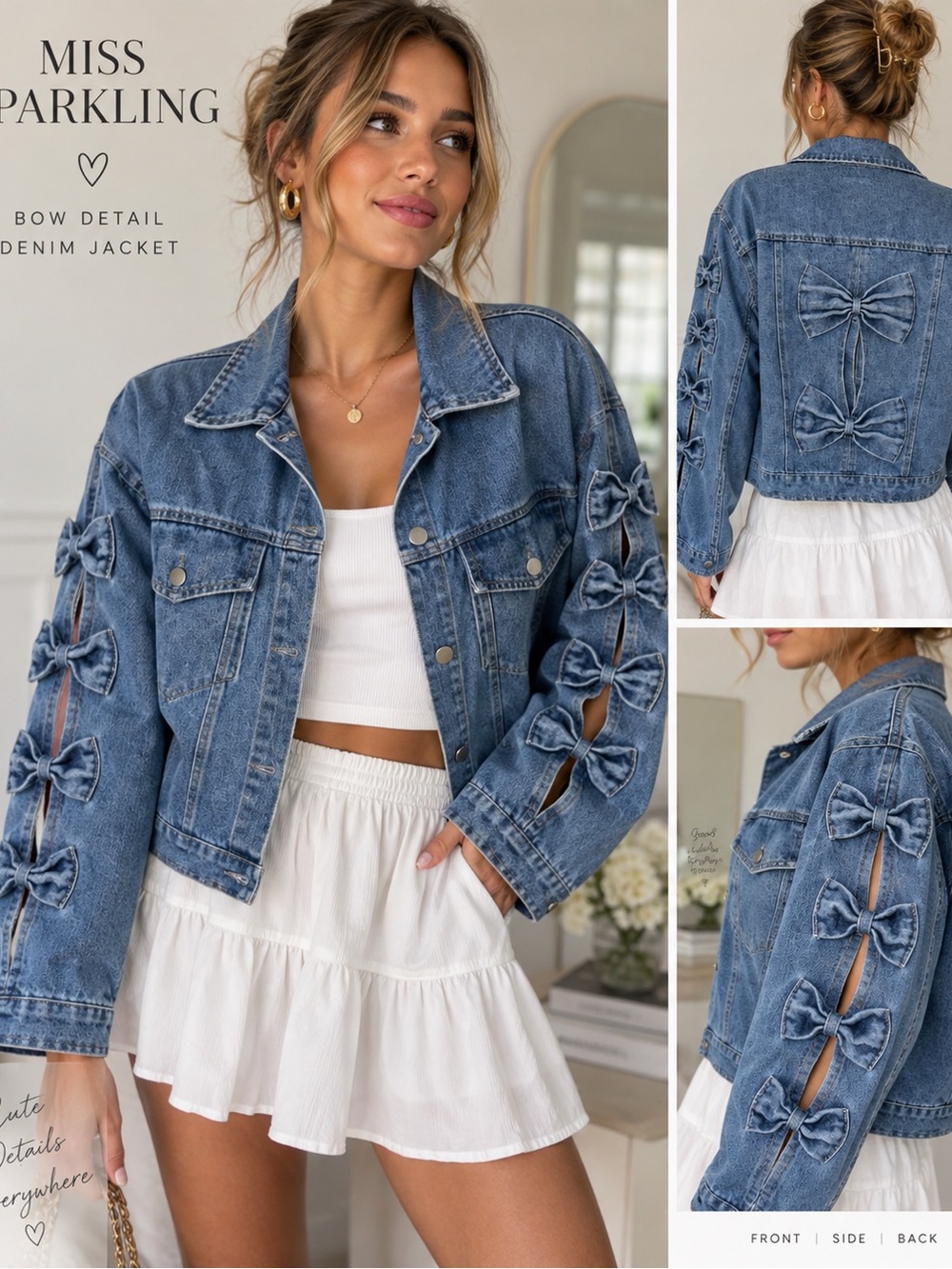 Miss Sparkling Blue Denim Bow-Accent Jacket